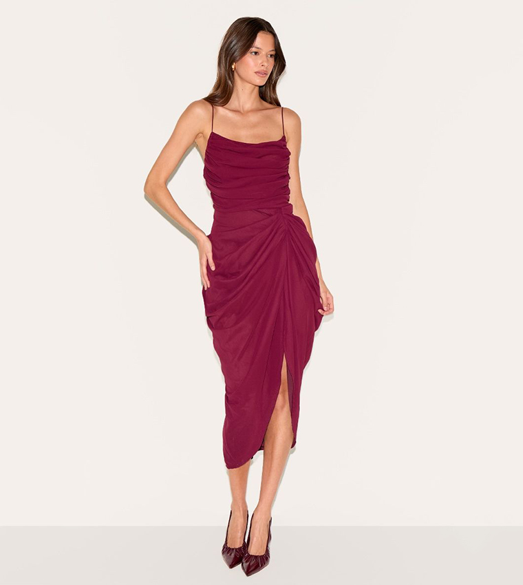 فستان ميدي شيفون مزموم