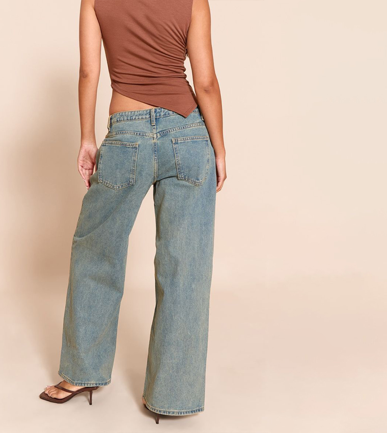 Vintage Wash Low Rise Wide Leg Jeans