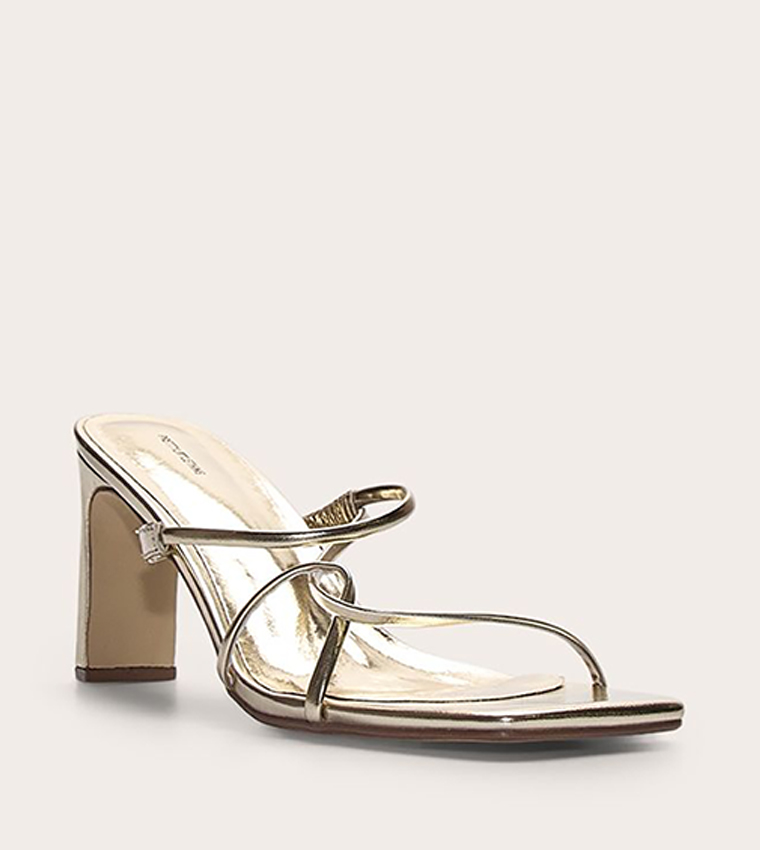 PU Square Toe Thin Block Heel Sandals