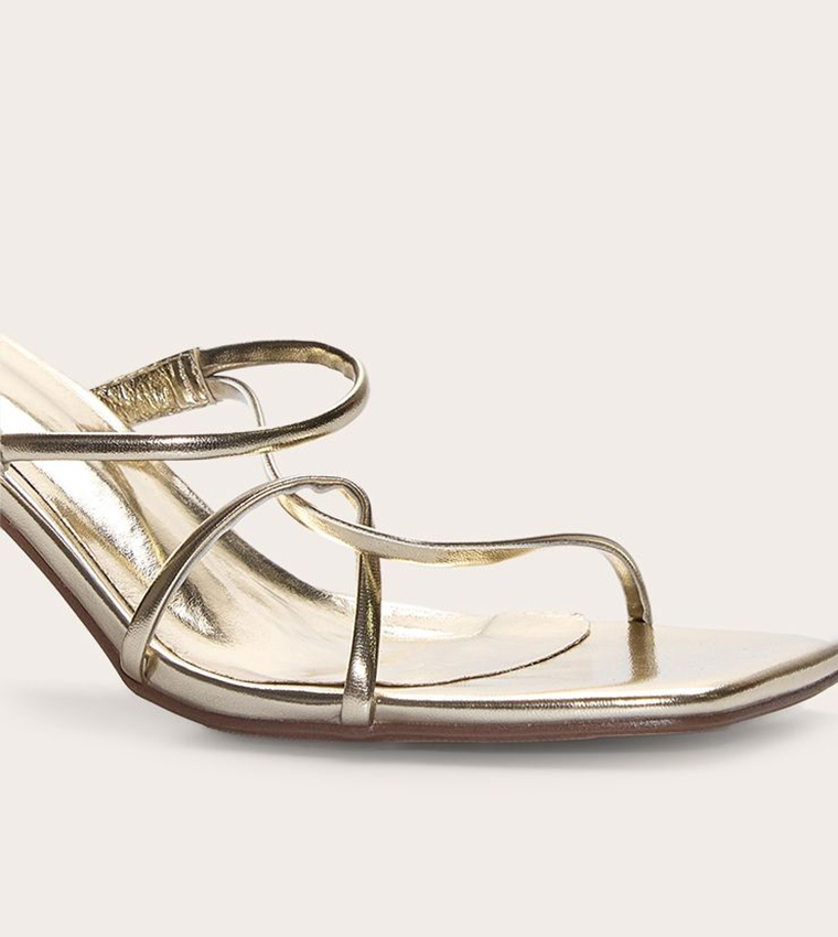 PU Square Toe Thin Block Heel Sandals