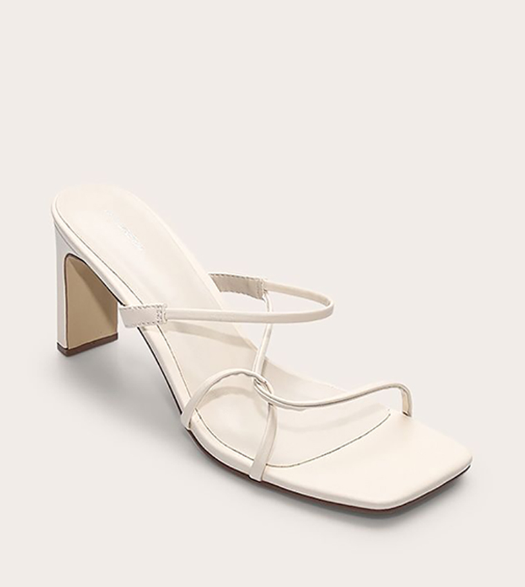 PU Square Toe Thin Block Heel Sandals