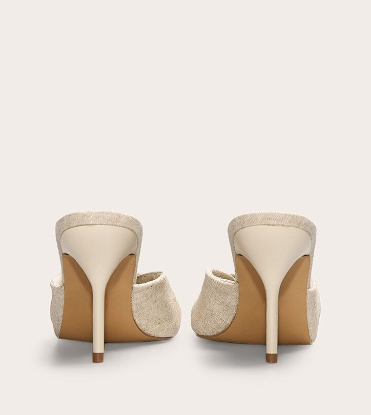 Linen Pointed Toe Twist Strap Heel Sandals