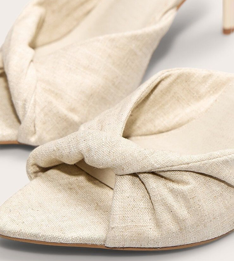 Linen Pointed Toe Twist Strap Heel Sandals
