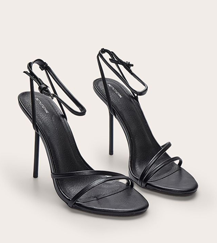 PU Round Toe High Stiletto Heeled Sandals