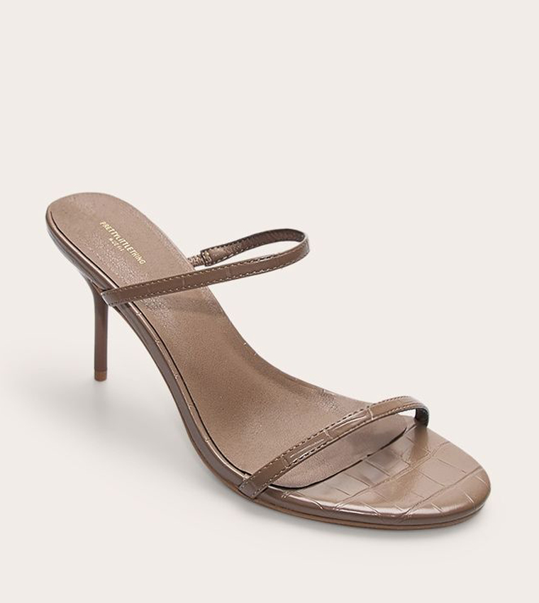 PU Round Toe Strappy Heel Sandals