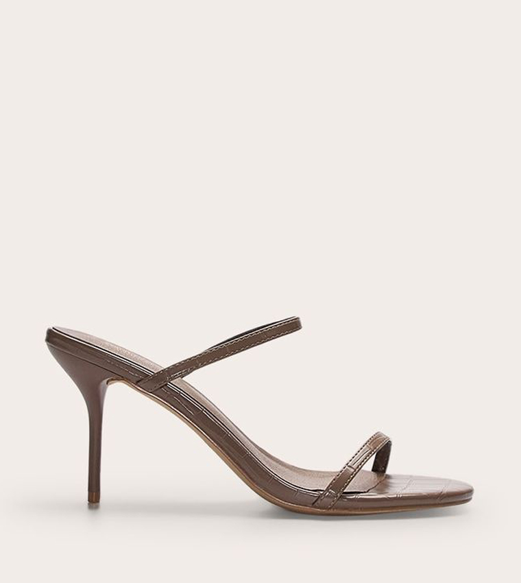 PU Round Toe Strappy Heel Sandals