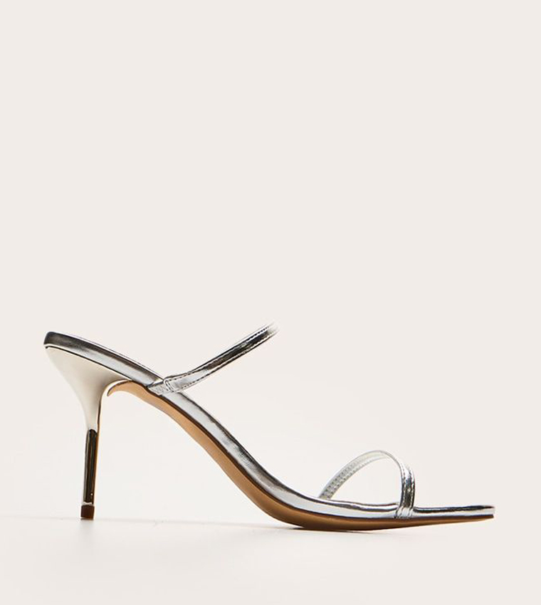 PU Round Toe Strappy Stiletto Heeled Sandals