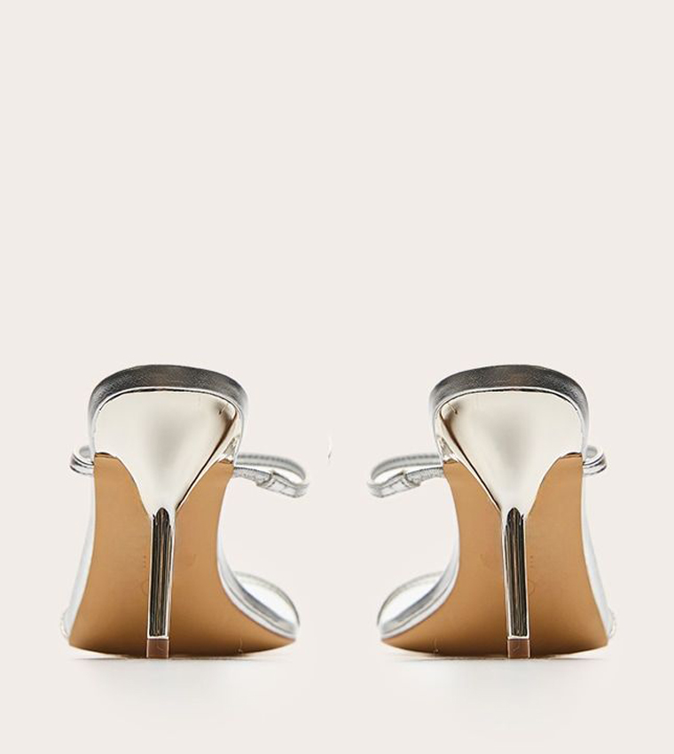 PU Round Toe Strappy Stiletto Heeled Sandals