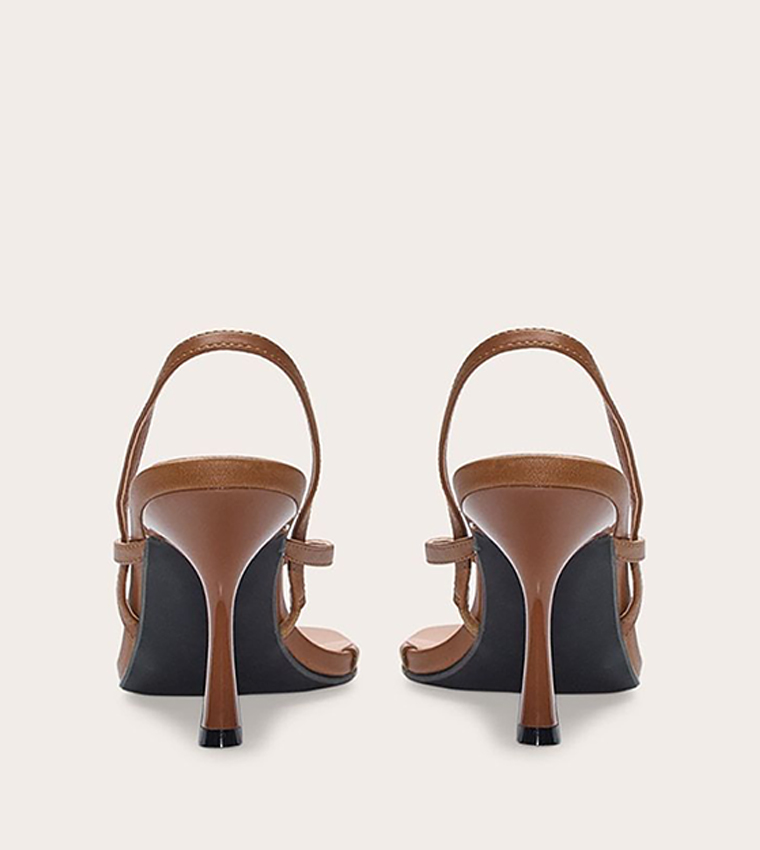 PU Square Toe Thong Slingback Heel Sandals