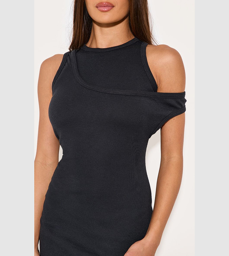 Asymmetric Ribbed Bodycon Dress