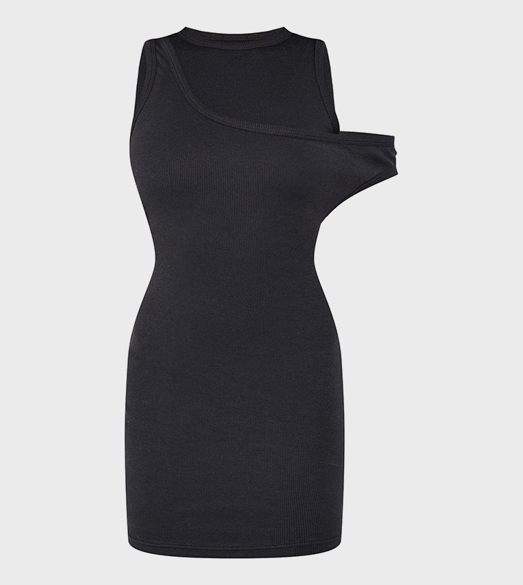 Asymmetric Ribbed Bodycon Dress