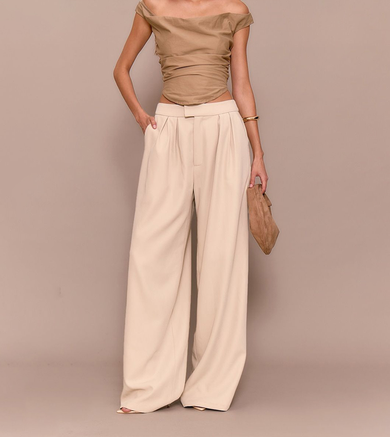 Premium Pleated Lined Wide Leg Trousers