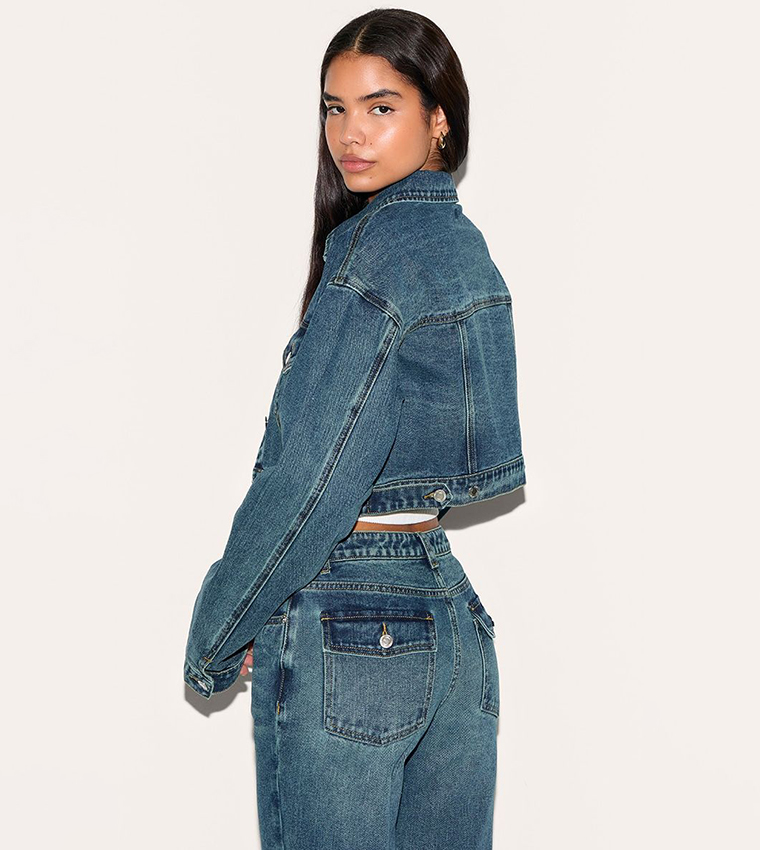 Tall Wash Pocket Detail Cropped Denim Jacket