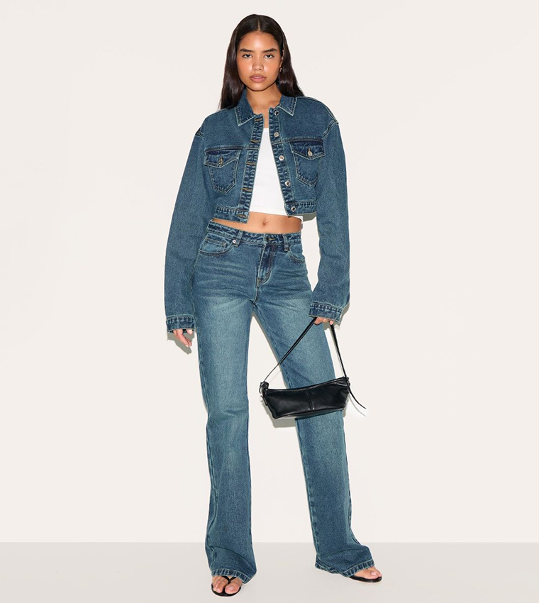 Tall Wash Pocket Detail Cropped Denim Jacket