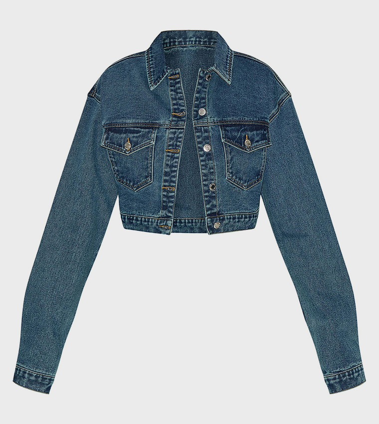 Tall Wash Pocket Detail Cropped Denim Jacket