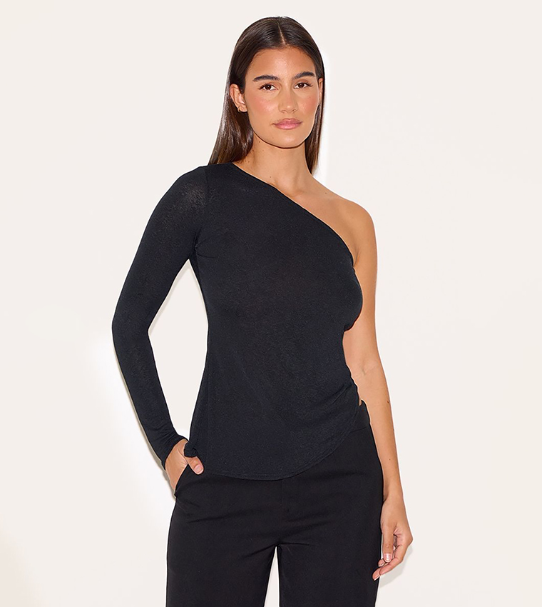 Buy PrettyLittleThing Burnout Mesh One Shoulder Detail Top In