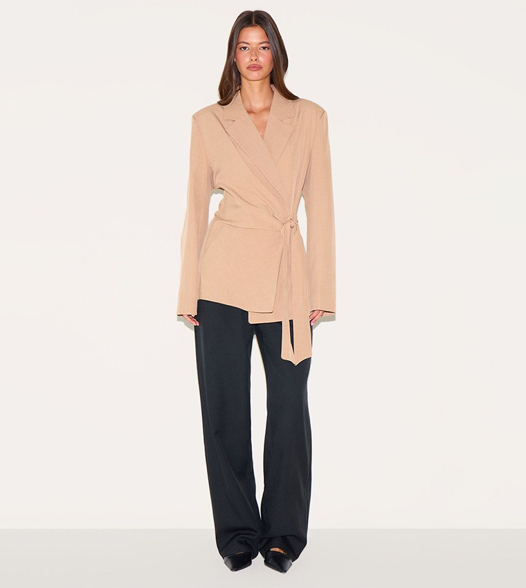 Long Sleeves Tie Front Structured Blazer