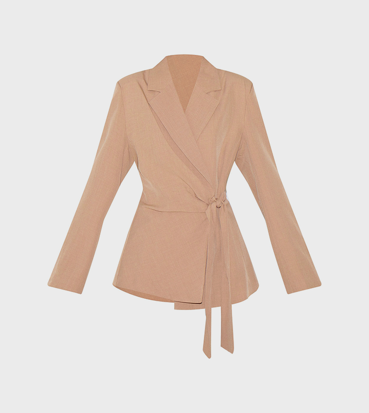 Long Sleeves Tie Front Structured Blazer