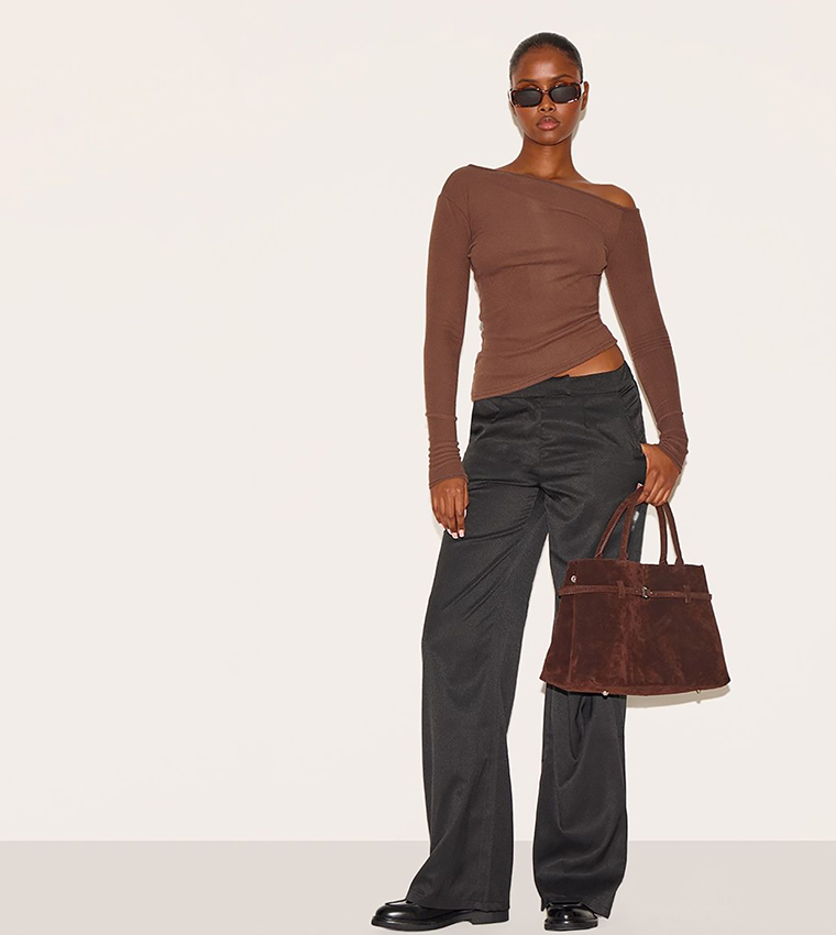 Soft Touch Ribbed Asymmetric Long Sleeves Top