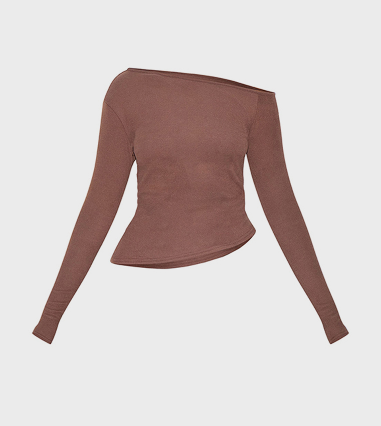 Soft Touch Ribbed Asymmetric Long Sleeves Top