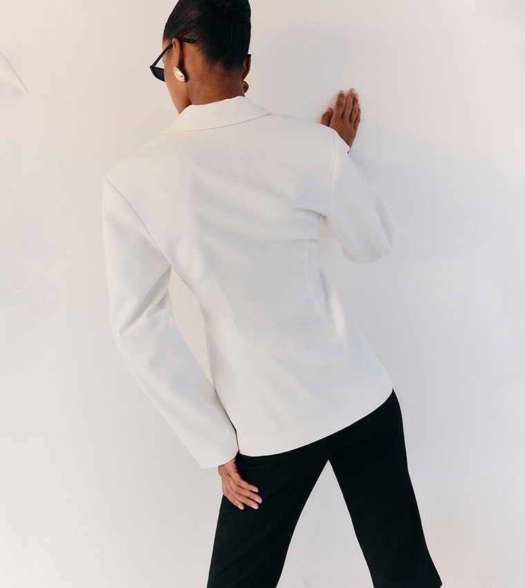 Linen Look Cinched Waist Blazer
