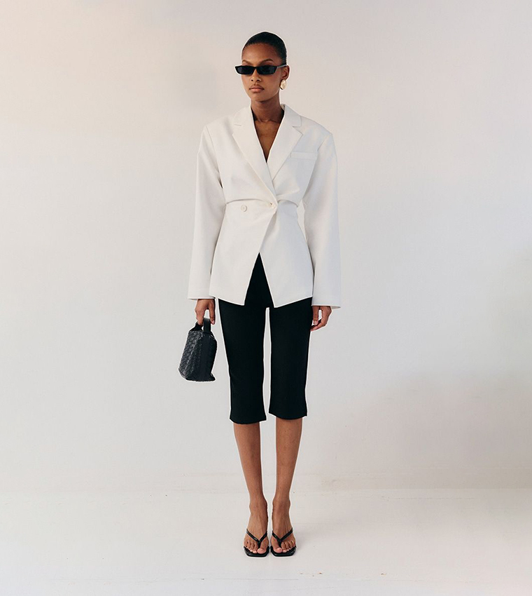 Linen Look Cinched Waist Blazer