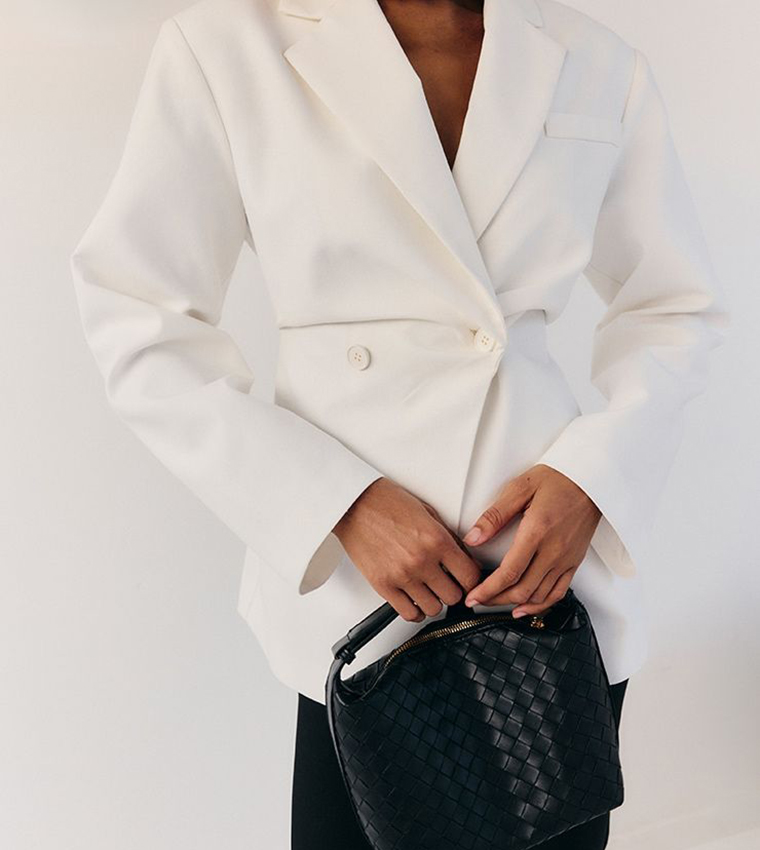 Linen Look Cinched Waist Blazer