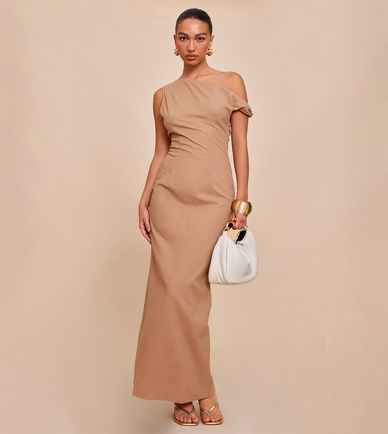 Buy PrettyLittleThing Knot Shoulder Maxi Dress In Brown | 6thstreet Qatar