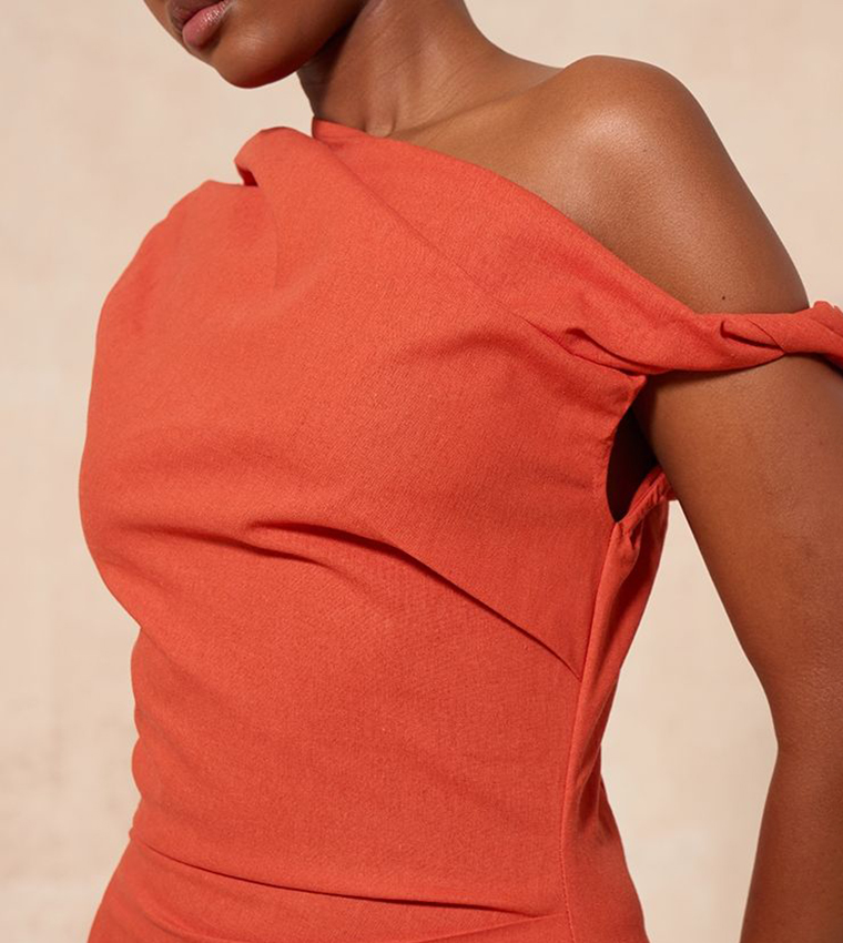 Rust Twist Shoulder Bodycon Mini Dress