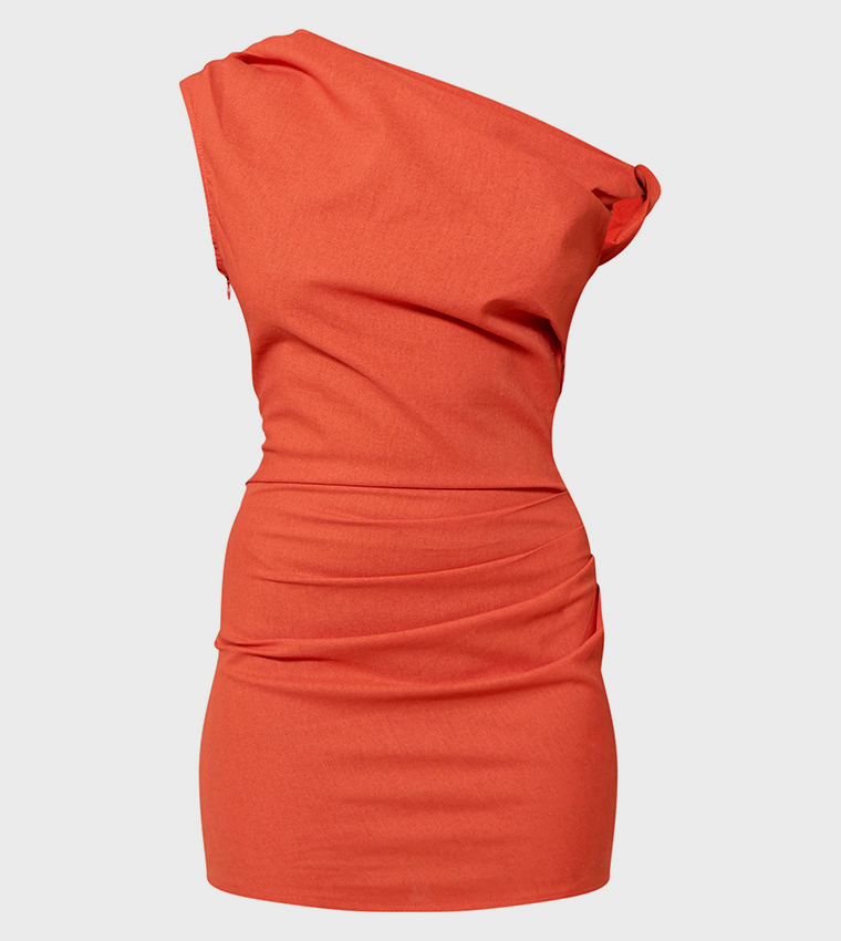 Rust Twist Shoulder Bodycon Mini Dress