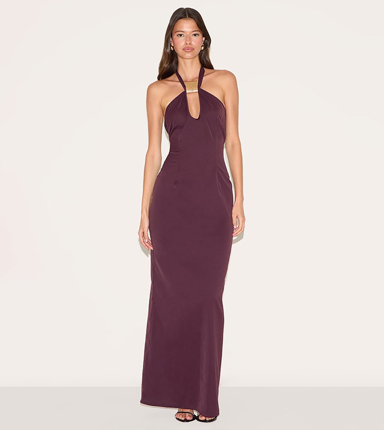 Halterneck Trim Detail Maxi Dress