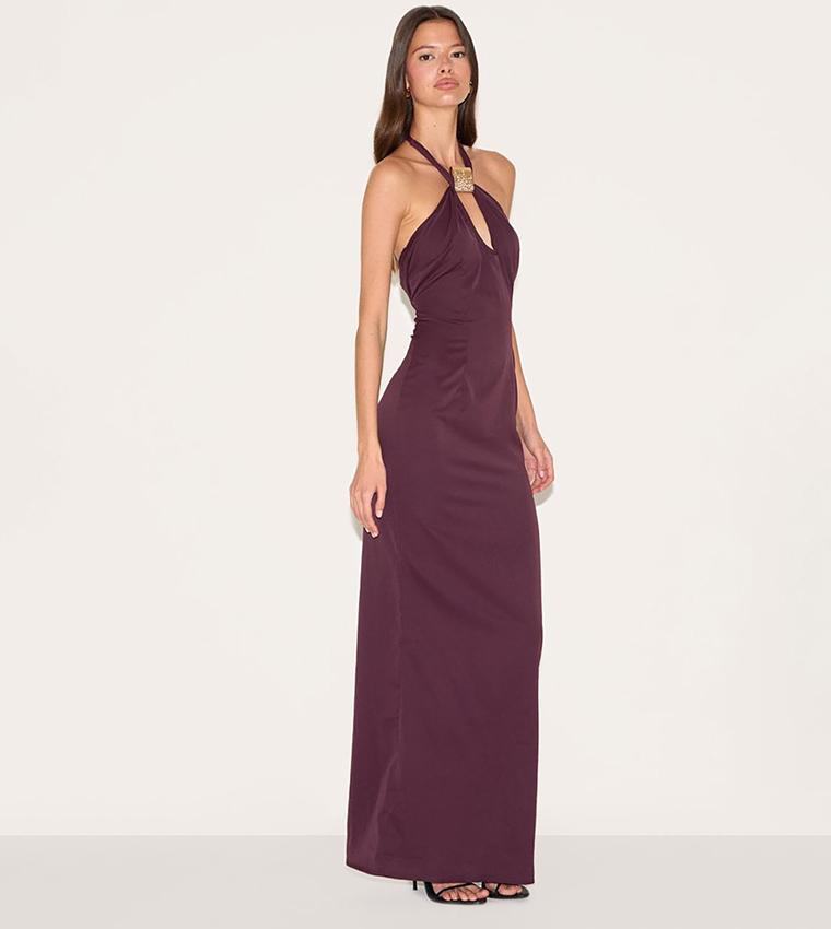 Halterneck Trim Detail Maxi Dress