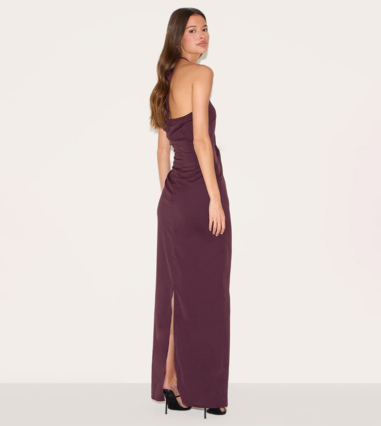 Woven Halter Neck Trim Detail Maxi Dress
