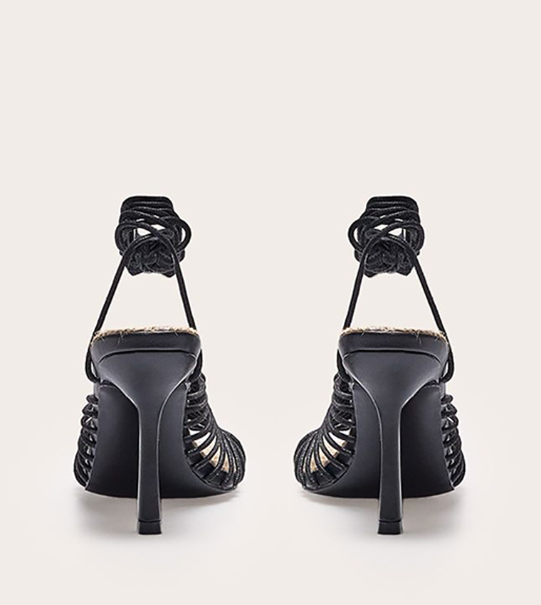 PU Square Knotted Toe Lace-Up Heel Sandals