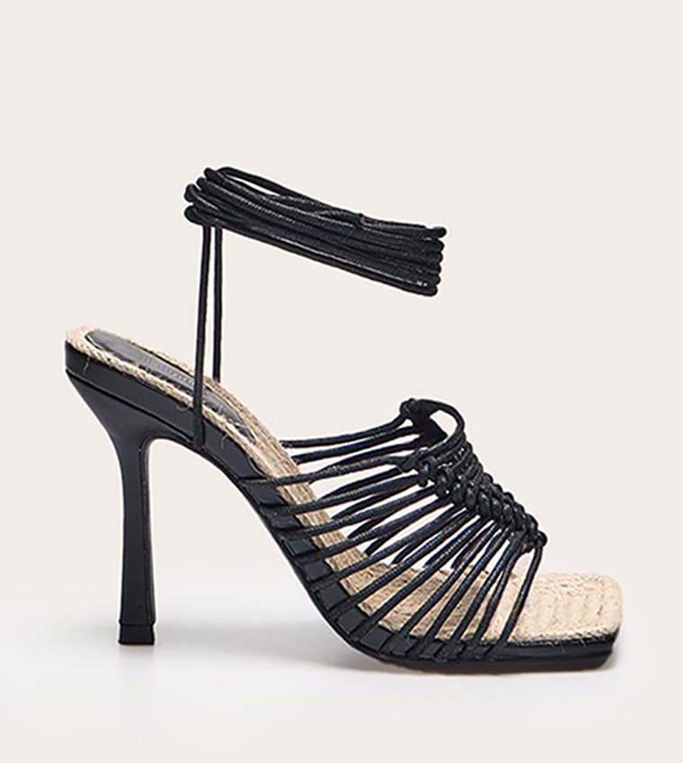 PU Square Knotted Toe Lace-Up Heel Sandals