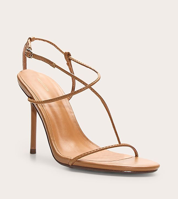 PU Round Toe Strappy Stiletto Heel Sandals
