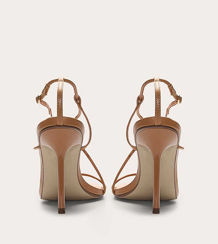 PU Round Toe Strappy Stiletto Heel Sandals