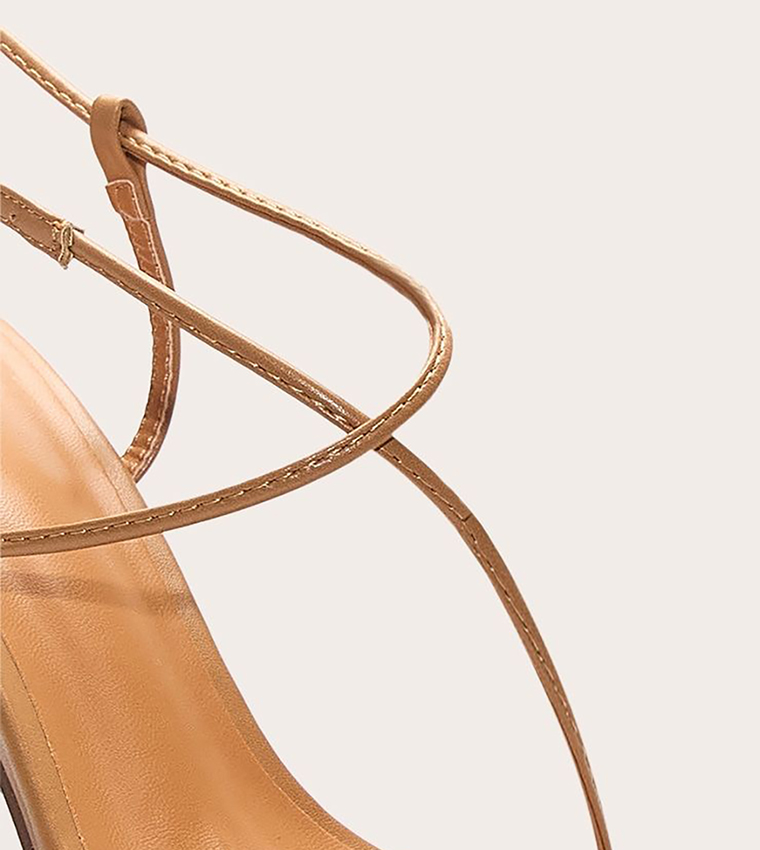 PU Round Toe Strappy Stiletto Heel Sandals