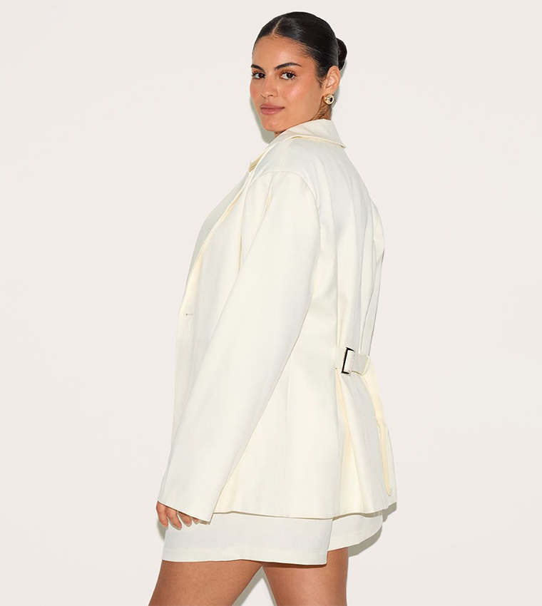 Curve Cinch Waist Long Sleeves Blazer