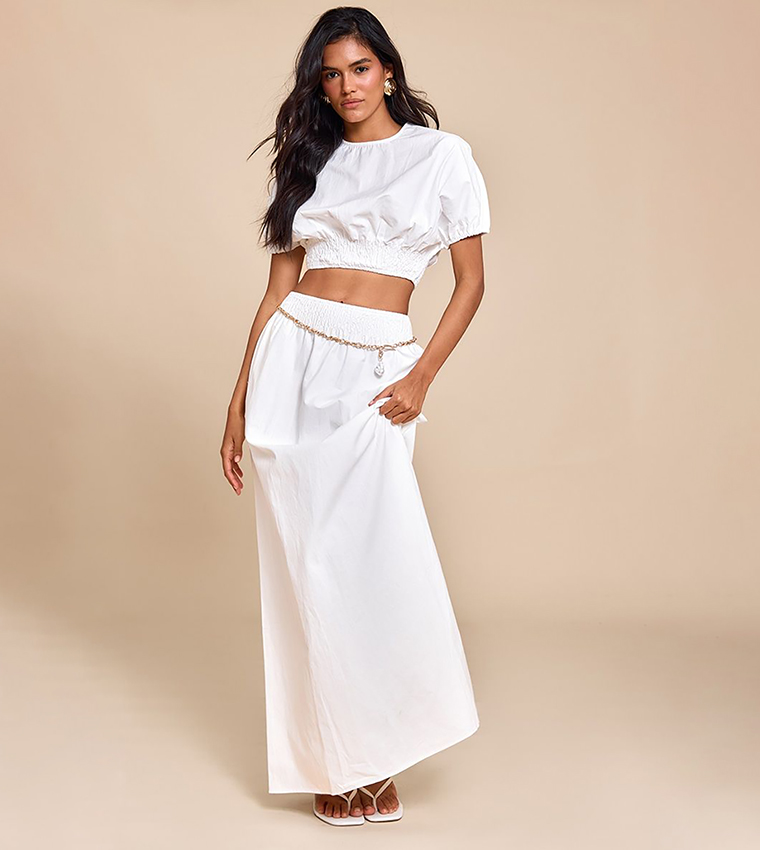Shirred Waist Cap Sleeves Crop Top