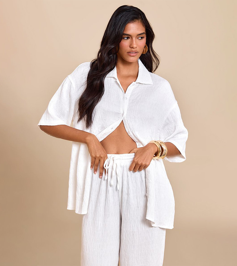 Textured Short Sleeves Oversized Shirt