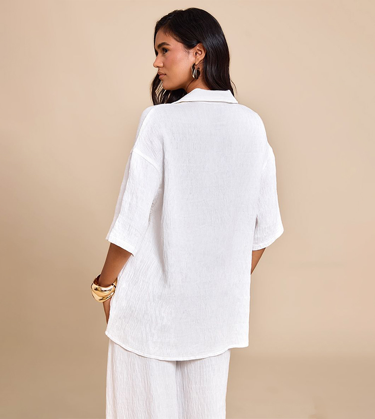 Textured Short Sleeves Oversized Shirt