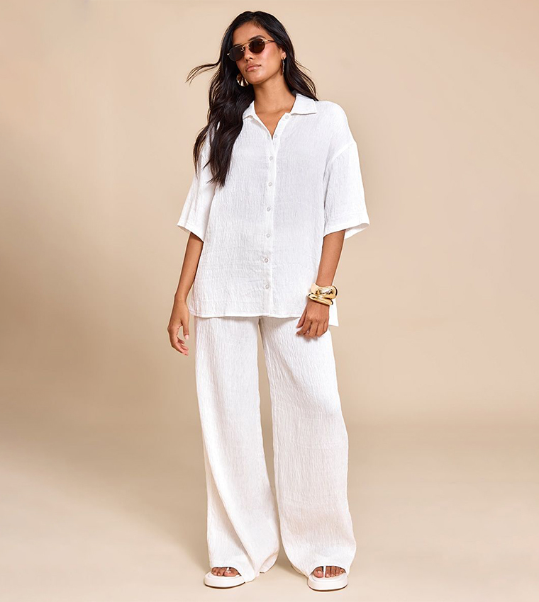 Textured Short Sleeves Oversized Shirt