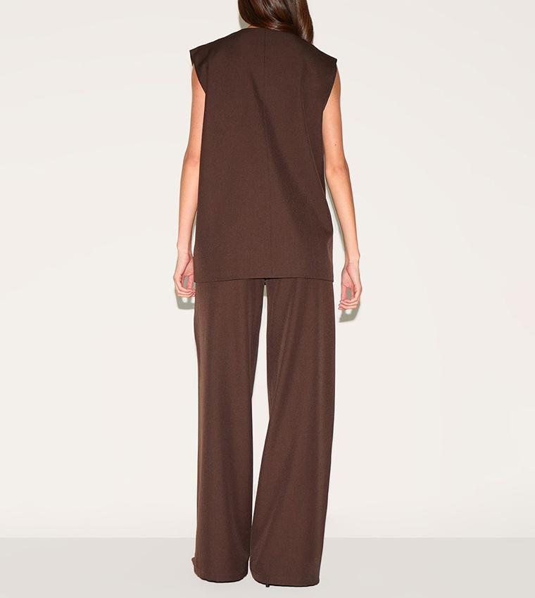 Woven Pleated Mid Rise Wide Leg Trousers
