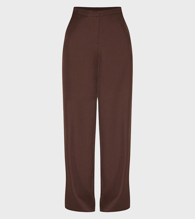 Woven Pleated Mid Rise Wide Leg Trousers