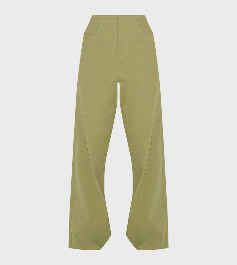 Linen Look Mid Rise Wide Leg Trousers