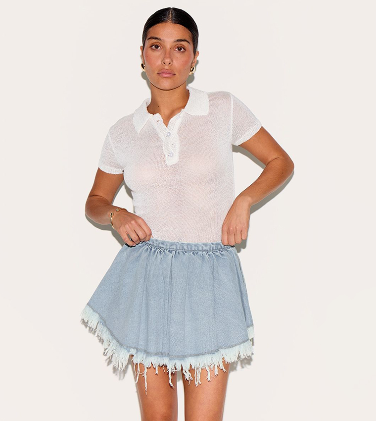Petite Pleated Denim Mini Skirt