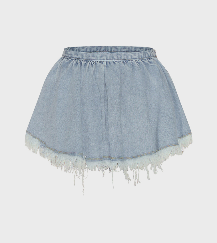 Petite Pleated Denim Mini Skirt
