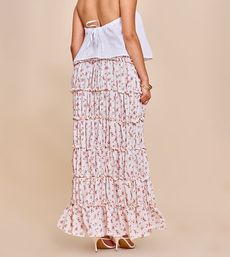 Curve Ditsy Floral Print Maxi Tiered Skirt