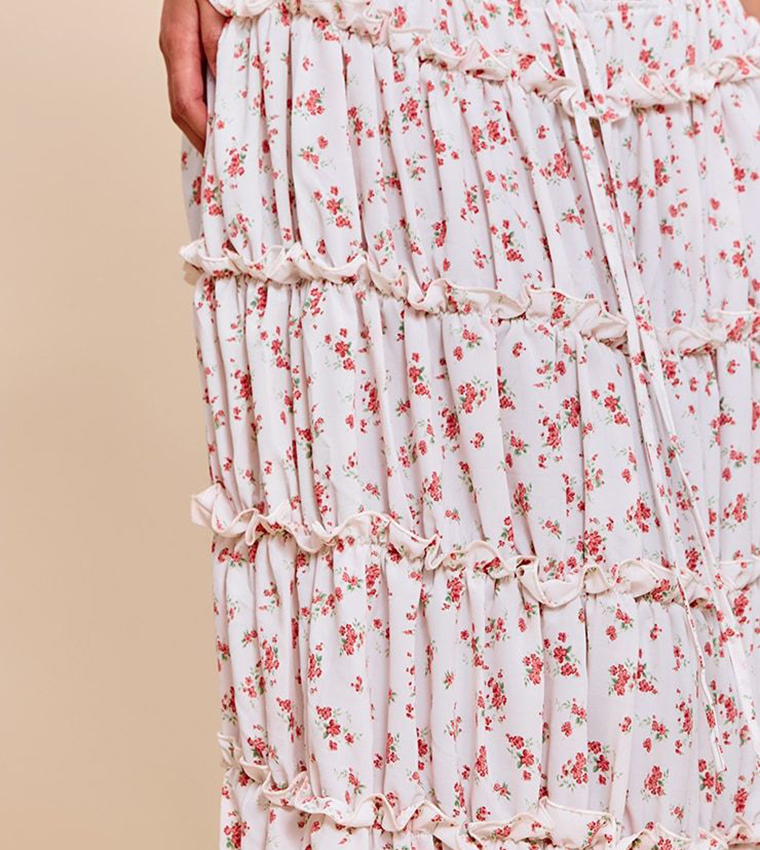 Curve Ditsy Floral Print Maxi Tiered Skirt